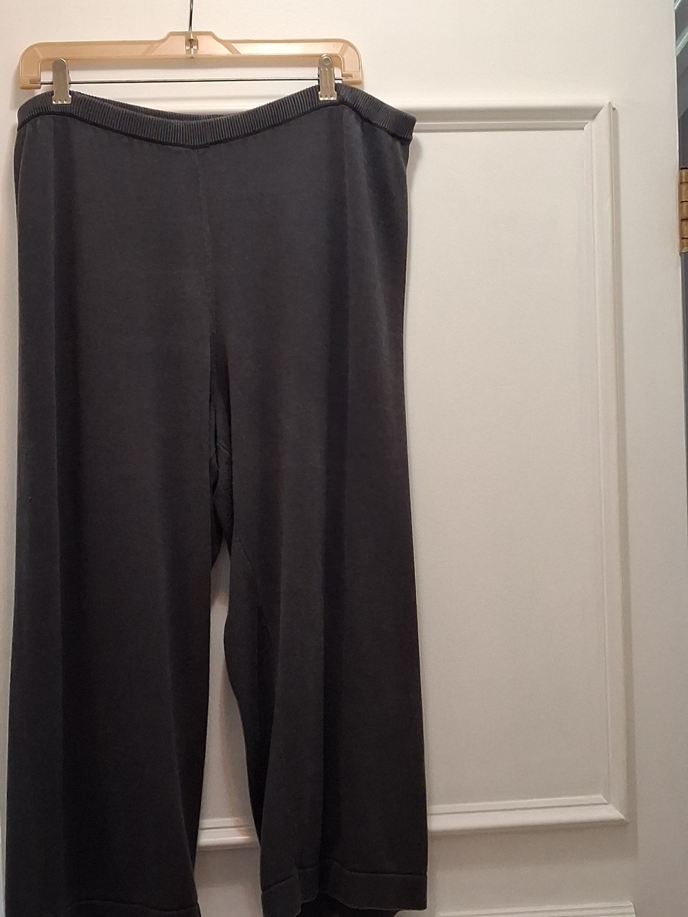 Eileen Fisher Wide-Leg Knit Pants in Charcoal Gray